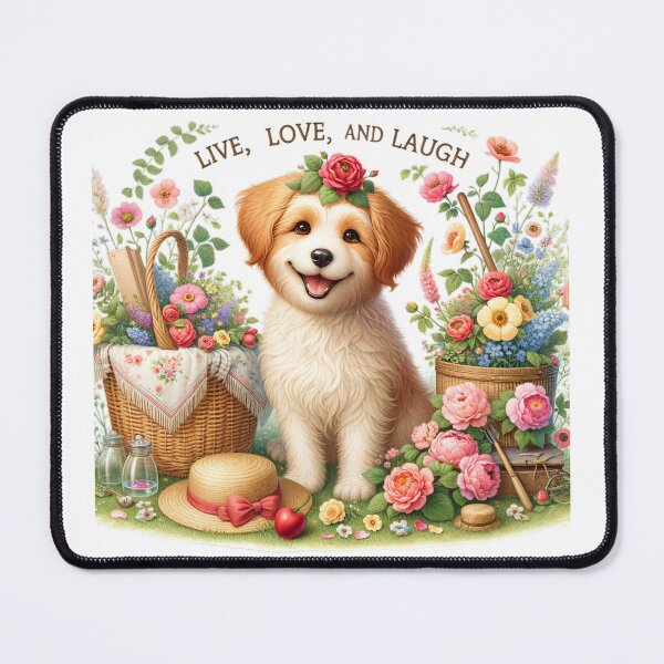 Item preview, Countryside Bliss: Happy Dog in Bloom designed and sold by SrijanaByAnu.