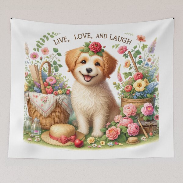 Item preview, Countryside Bliss: Happy Dog in Bloom designed and sold by SrijanaByAnu.