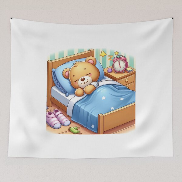 Item preview, cute teddy sleeps peacefully in his bed designed and sold by CreativeSparkzz.