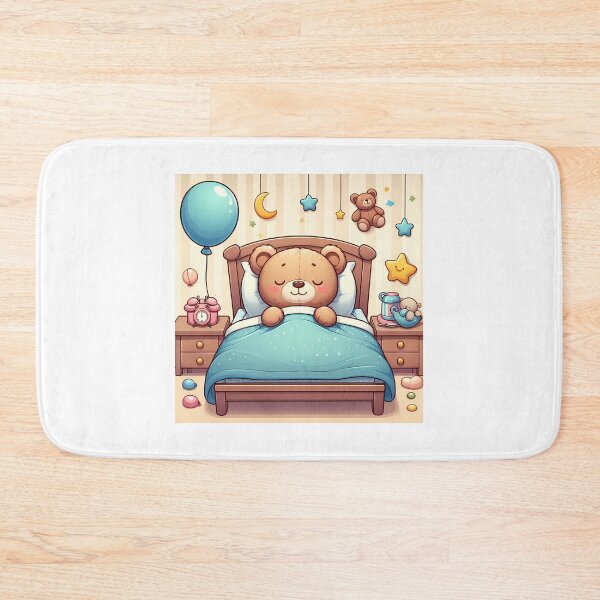 Item preview, cute teddy sleeps contentedly in his bed designed and sold by CreativeSparkzz.