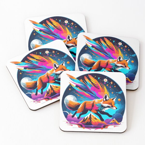 Item preview, bold neon colors, cartoon style illustration of a long haired fox as it sees the world while experiencing hallucinations designed and sold by Dhirendra Rajpurohit.