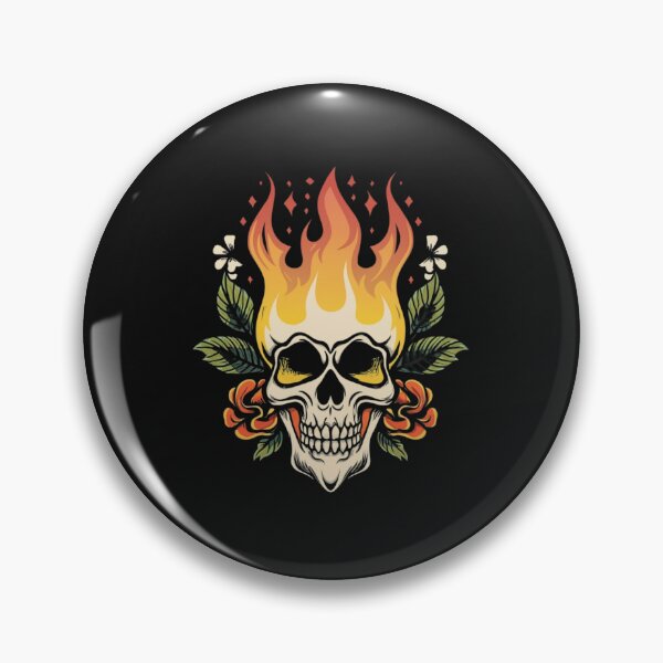 Item preview, American Traditional Flaming Skull Tattoo designed and sold by Goku Creations.