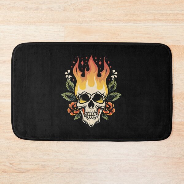 Item preview, American Traditional Flaming Skull Tattoo designed and sold by Goku Creations.
