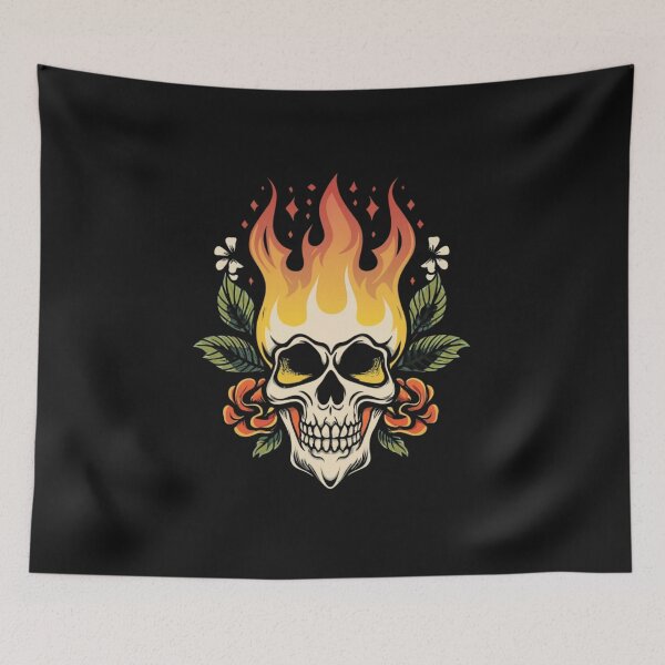 Item preview, American Traditional Flaming Skull Tattoo designed and sold by Goku Creations.