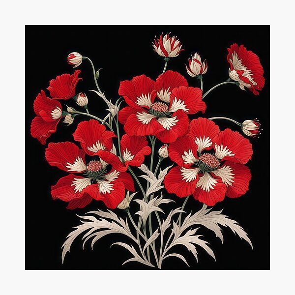 Item preview, Art Nouveau Floral Pattern Collection #1 - Red Cosmos Flowers #7 designed and sold by elektronen.