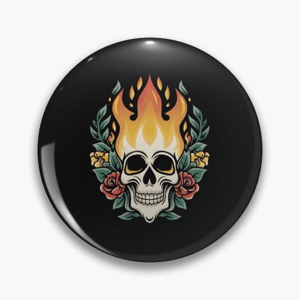 Item preview, American Traditional Flaming Skull Tattoo designed and sold by Goku Creations.