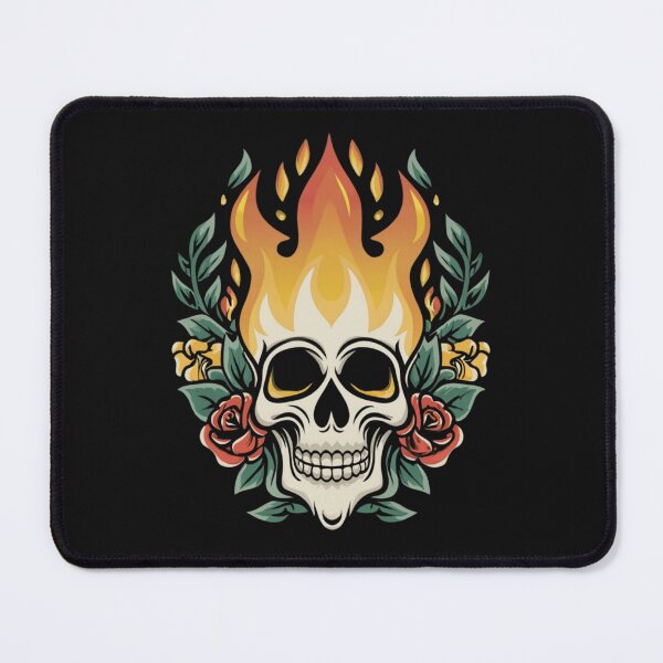 Item preview, American Traditional Flaming Skull Tattoo designed and sold by Goku Creations.