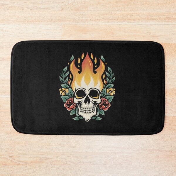 Item preview, American Traditional Flaming Skull Tattoo designed and sold by Goku Creations.