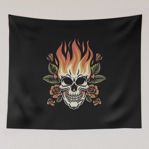 Item preview, American Traditional Flaming Skull Tattoo designed and sold by Goku Creations.