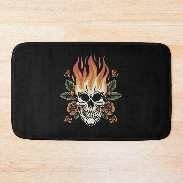 Item preview, American Traditional Flaming Skull Tattoo designed and sold by Goku Creations.