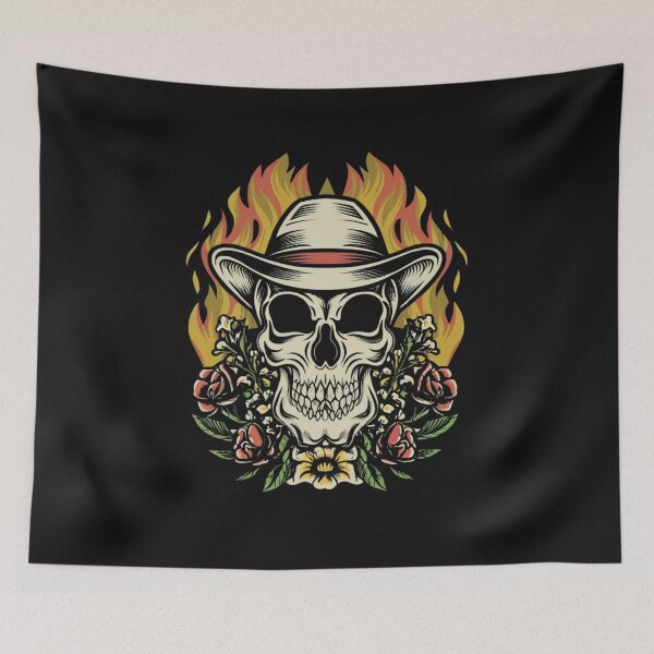Item preview, American Traditional Flaming Skull Tattoo designed and sold by Goku Creations.