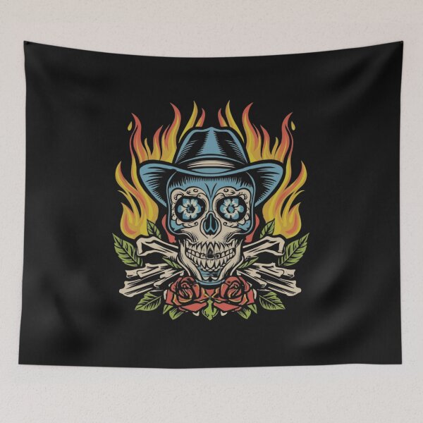 Item preview, American Traditional Flaming Skull Tattoo designed and sold by Goku Creations.