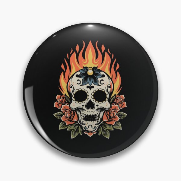 Item preview, American Traditional Flaming Skull Tattoo designed and sold by Goku Creations.