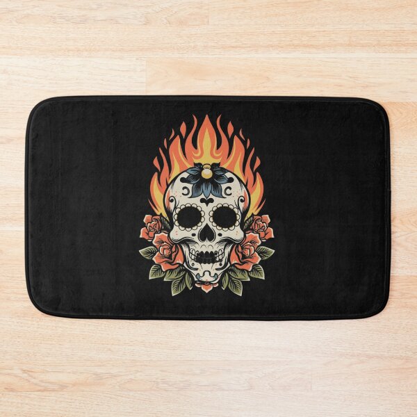 Item preview, American Traditional Flaming Skull Tattoo designed and sold by Goku Creations.