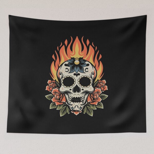 Item preview, American Traditional Flaming Skull Tattoo designed and sold by Goku Creations.