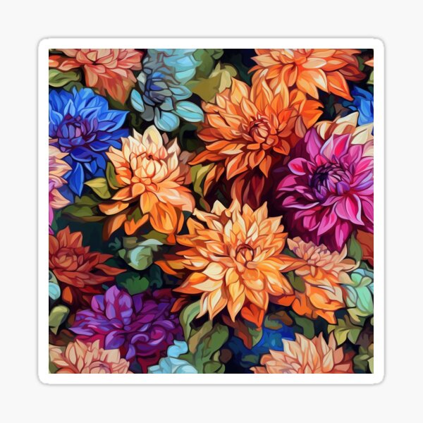 Item preview, Dahlia Tile 04: Velvet Pom-Poms in a Rainbow Garden with Layers of Petals designed and sold by TheBrainArt.