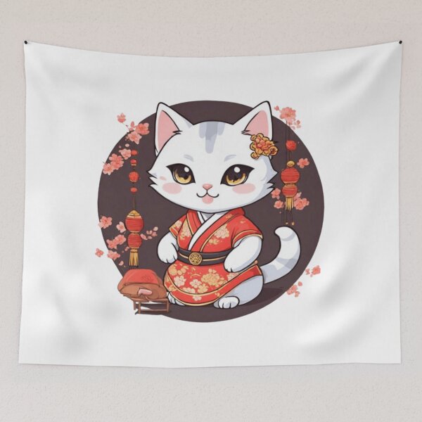 Item preview, Cute cat wearing Chinese dress  designed and sold by Culmika.