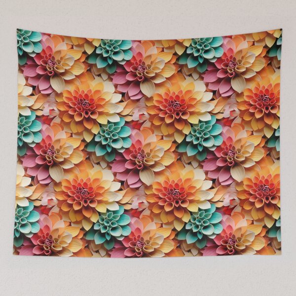 Item preview, Dahlia Tile 14: Velvet Pom-Poms in a Rainbow Garden with Layers of Petals designed and sold by TheBrainArt.
