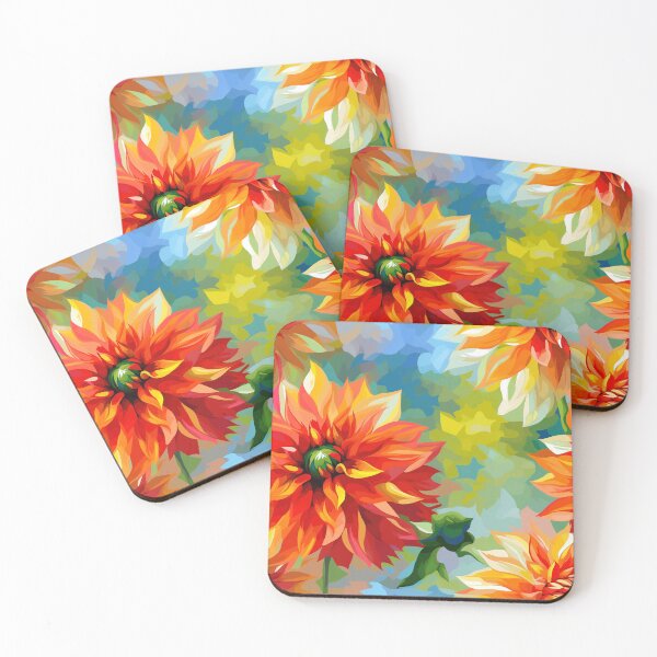 Item preview, Dahlia Tile 17: Velvet Pom-Poms in a Rainbow Garden with Layers of Petals designed and sold by TheBrainArt.
