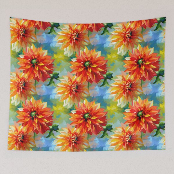Item preview, Dahlia Tile 17: Velvet Pom-Poms in a Rainbow Garden with Layers of Petals designed and sold by TheBrainArt.