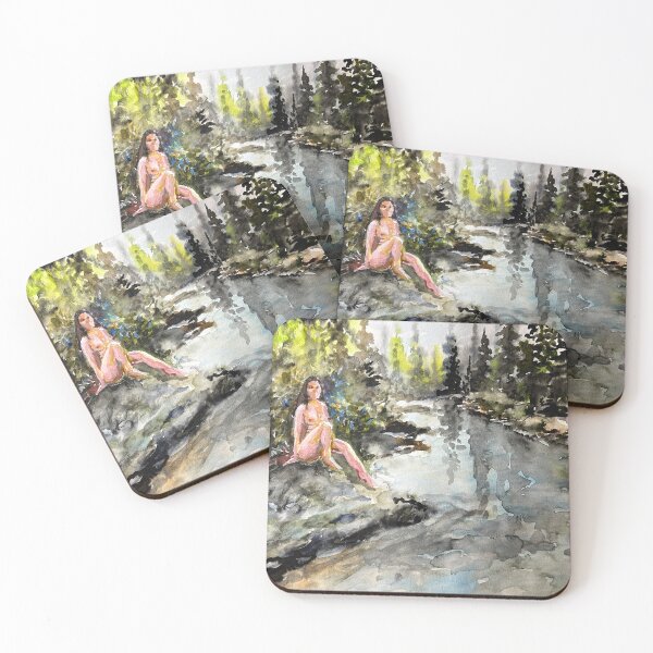 Item preview, Woman On A Rock By A River In The Woods designed and sold by TheArtCave.