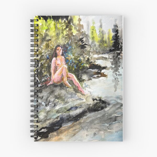 Item preview, Woman On A Rock By A River In The Woods designed and sold by TheArtCave.