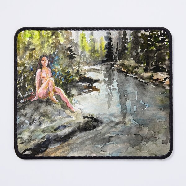 Item preview, Woman On A Rock By A River In The Woods designed and sold by TheArtCave.