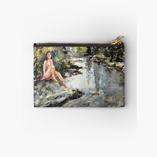 Item preview, Woman On A Rock By A River In The Woods designed and sold by TheArtCave.