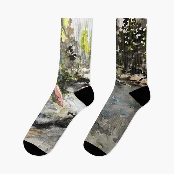 Item preview, Woman On A Rock By A River In The Woods designed and sold by TheArtCave.