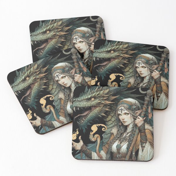 Item preview, Green Eyed Druid Woman with Dragon, Mythical Style designed and sold by Cr320.