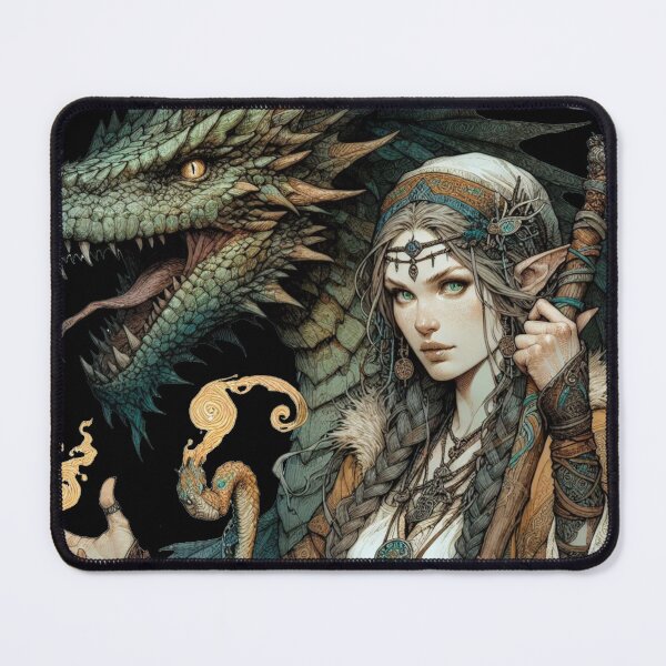 Item preview, Green Eyed Druid Woman with Dragon, Mythical Style designed and sold by Cr320.