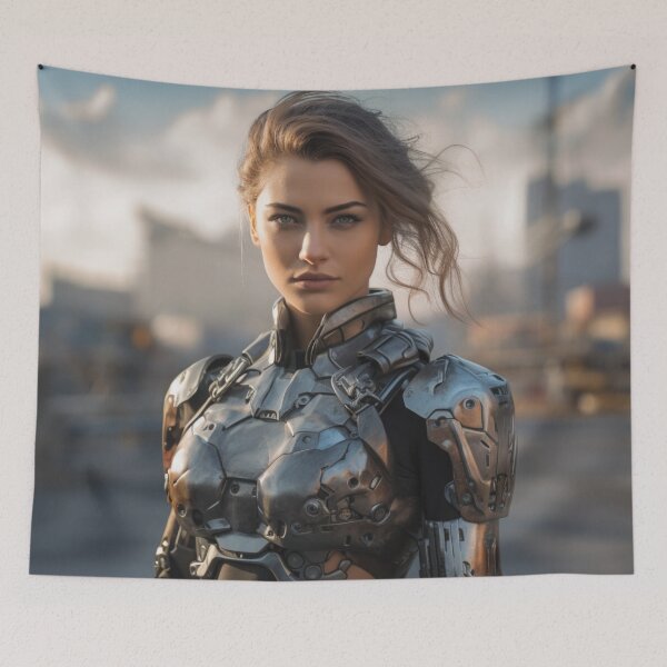 Item preview, Beautiful Blonde AI Cyberpunk Cyborg Woman designed and sold by daywithoutlight.