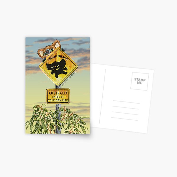 Drop Bear Australia Sign Postcard