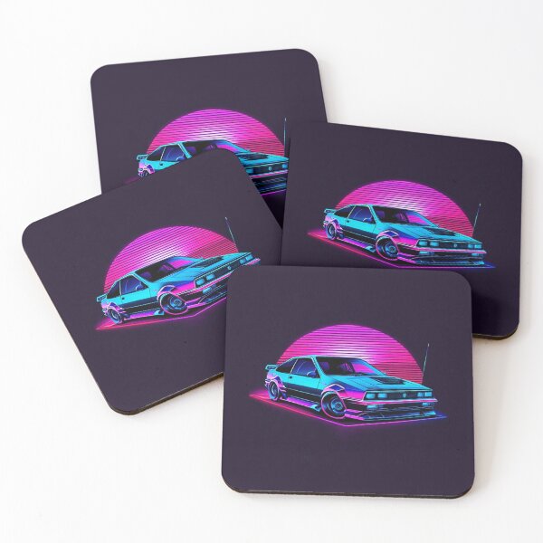 Item preview, Image depicts a car in neon colors on a neon road designed and sold by BlueGoldArt.