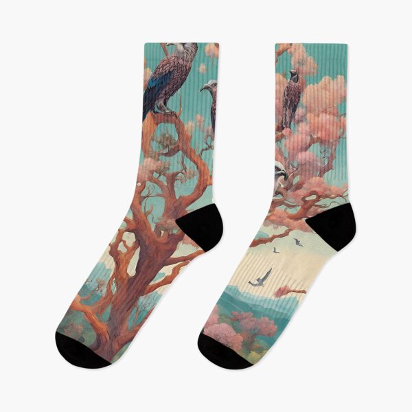 Item preview, landscape misshapen trees in bloom, exotic plants in bloom, birds of prey in the sky designed and sold by janjacbu.