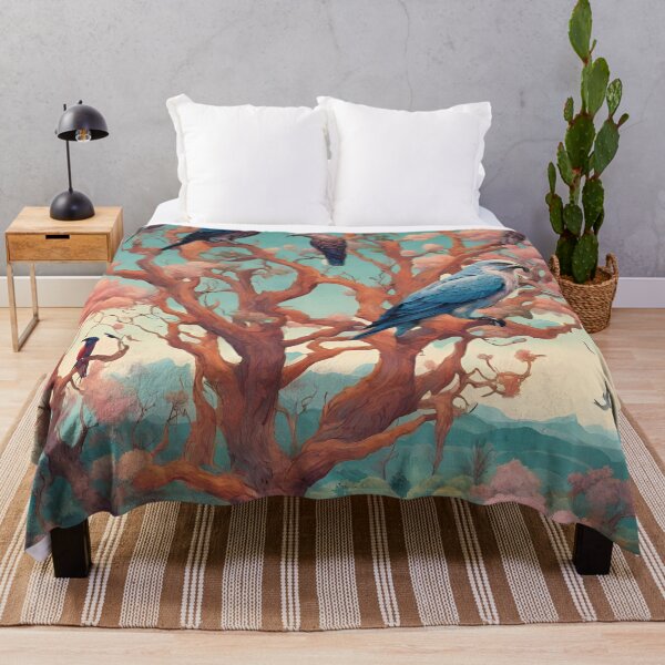 Item preview, landscape misshapen trees in bloom, exotic plants in bloom, birds of prey in the sky designed and sold by janjacbu.