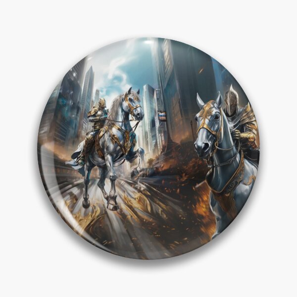 Item preview, Futuristic knights in modern city on fire designed and sold by ViktorLevi.