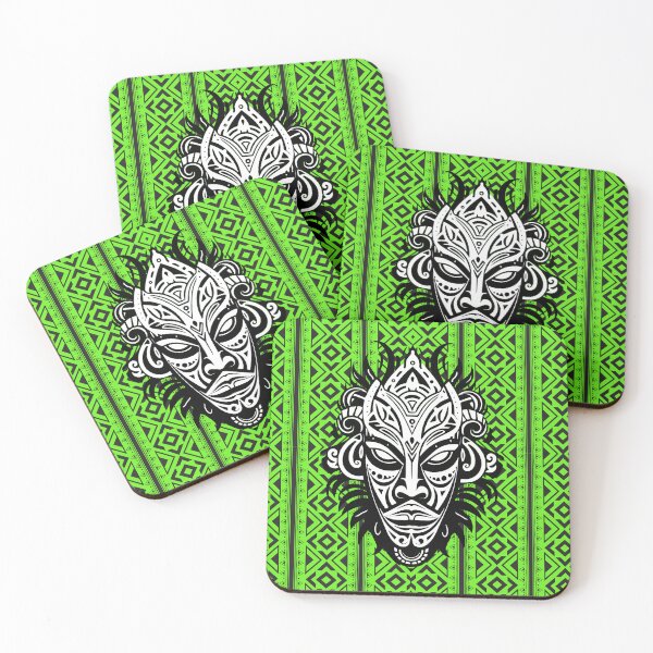 Item preview, Indian black and green pattern and tribal mask designed and sold by SweetRossel.
