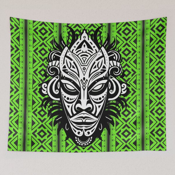 Item preview, Indian black and green pattern and tribal mask designed and sold by SweetRossel.