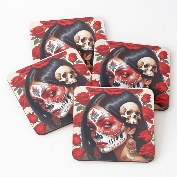 Item preview, La Catrina: Beauty in Skull Paint and Surrounded by Red Roses designed and sold by SulliedAI.