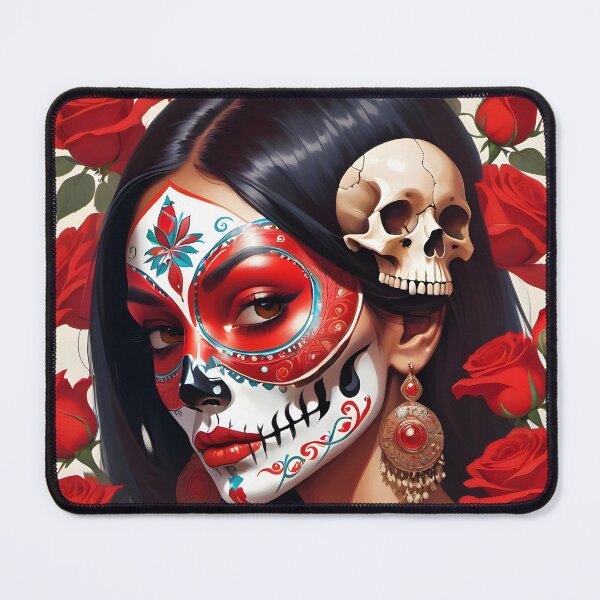 Item preview, La Catrina: Beauty in Skull Paint and Surrounded by Red Roses designed and sold by SulliedAI.