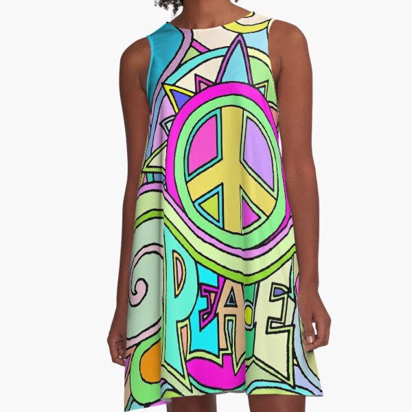Psychedelische Hippie Retro Friedenskunst A-Linien Kleid