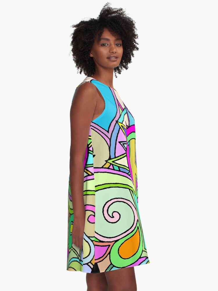 Thumbnail 2 of 4, A-Line Dress, Psychedelic Hippy Retro Peace Art designed and sold by Alondra.