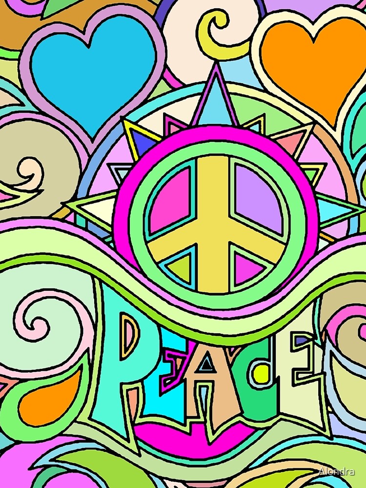 Thumbnail 4 of 4, A-Line Dress, Psychedelic Hippy Retro Peace Art designed and sold by Alondra.