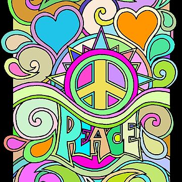 Artwork thumbnail, Psychedelic Hippy Retro Peace Art by Alondra