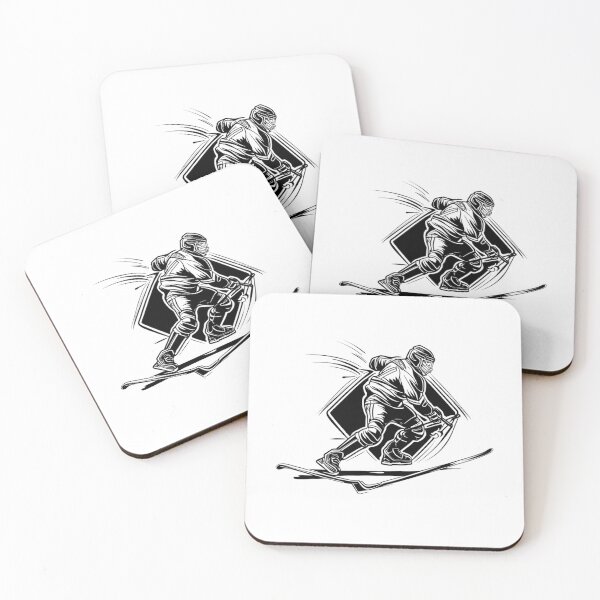 Item preview, Hockey player skiing down snowy mountain slope designed and sold by BlueGoldArt.