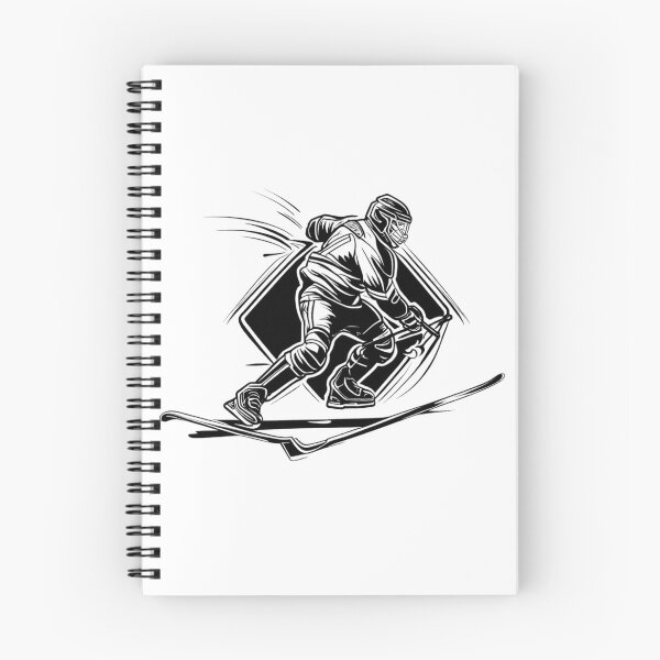 Item preview, Hockey player skiing down snowy mountain slope designed and sold by BlueGoldArt.