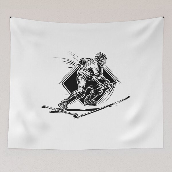 Item preview, Hockey player skiing down snowy mountain slope designed and sold by BlueGoldArt.
