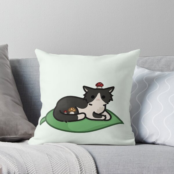 Item preview, Mushroom Tuxedo Cat on a leaf designed and sold by Biszkompt.