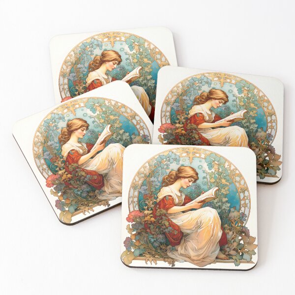 Item preview, Reading lady in Mucha style designed and sold by gothicnerd.